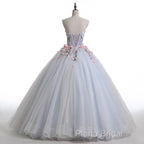 Light Blue Sweethart Flowers Ball Gown Formal Dresses, Blue Sweet 16 Dresses