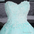 Light Blue Sweetheart Lace Applique High Low Party Dress, Blue Homecoming Dress