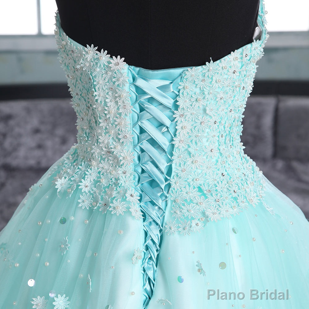 Light Blue Sweetheart Lace Applique High Low Party Dress, Blue Homecoming Dress Secondary image