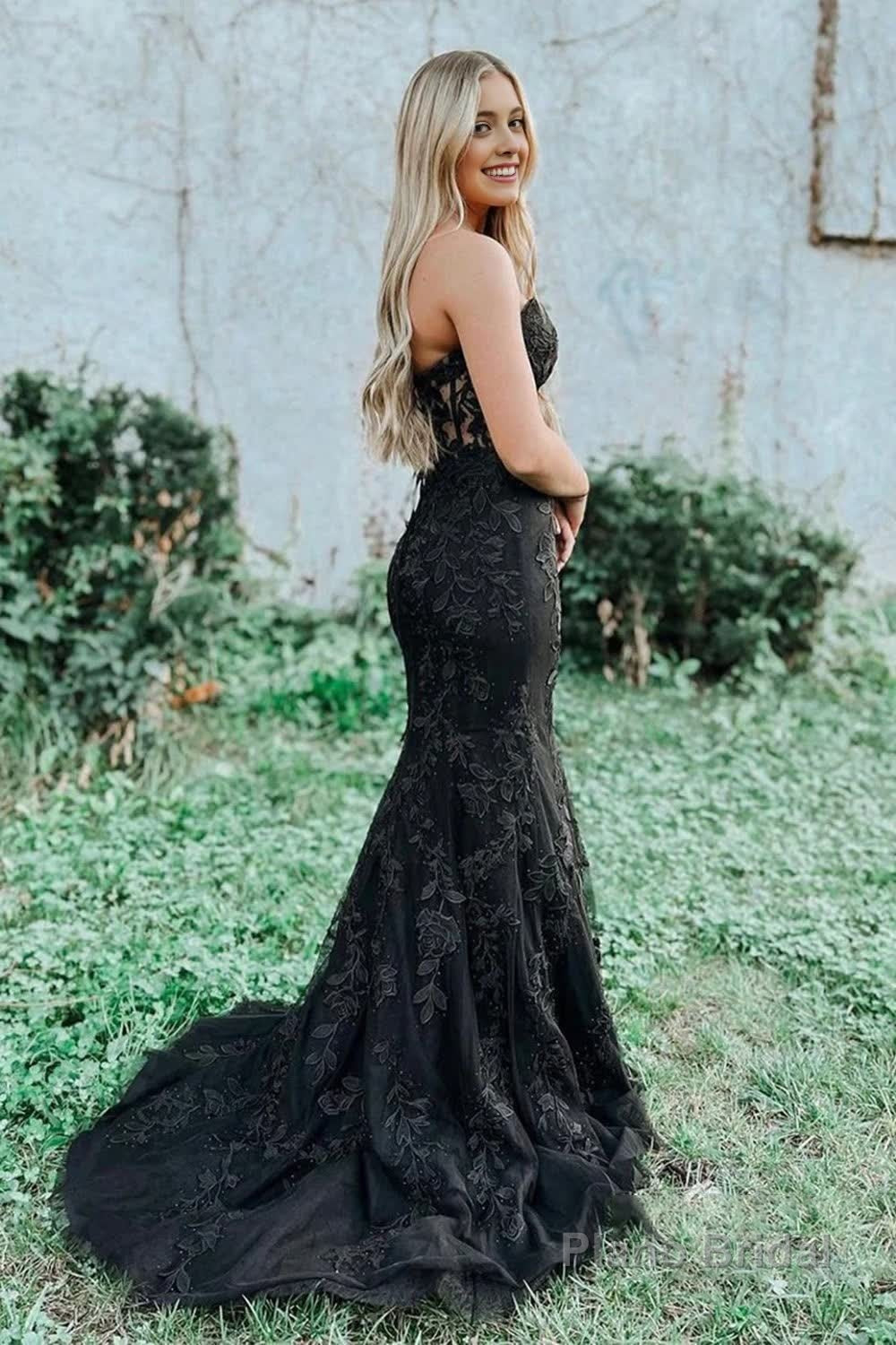 Light Blue Sweetheart Lace-Up Long Mermaid Prom Dress with Appliques