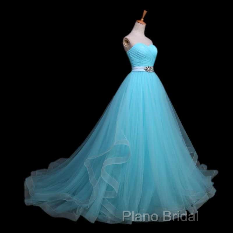 Light Blue Sweetheart Tulle Long Formal Dresses With Belt, Charming Tulle Sweet 16 Dresses Secondary image
