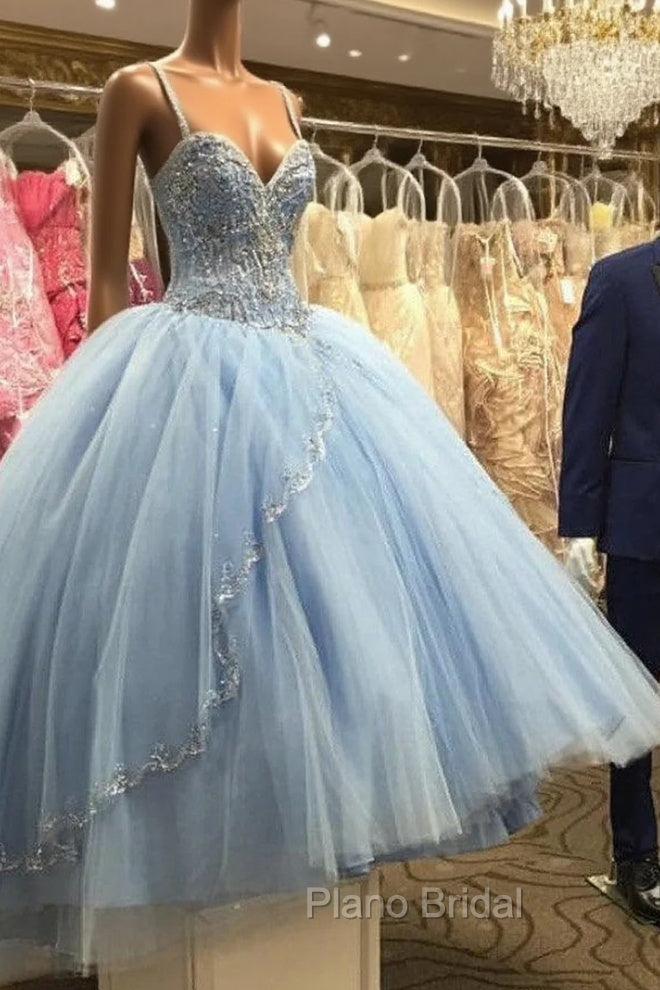 Light Blue Tulle Ball Gowns Quinceanera Dresses With Beaded Main image