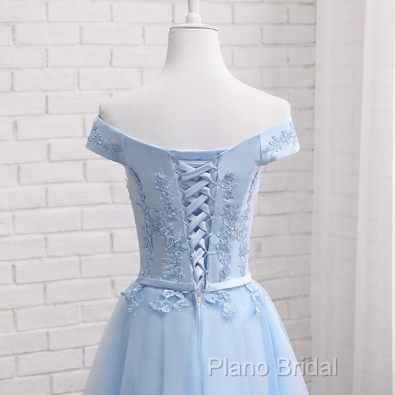 Light Blue Tulle Bridesmaid Dresses, Cap Sleeves Short Bridesmaid Dresses, Wedding Party Dresses