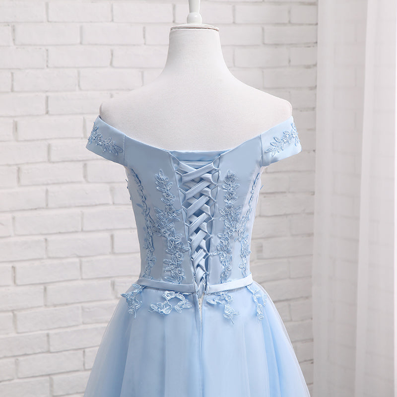 Light Blue Tulle Bridesmaid Dresses, Cap Sleeves Short Bridesmaid Dresses, Wedding Party Dresses