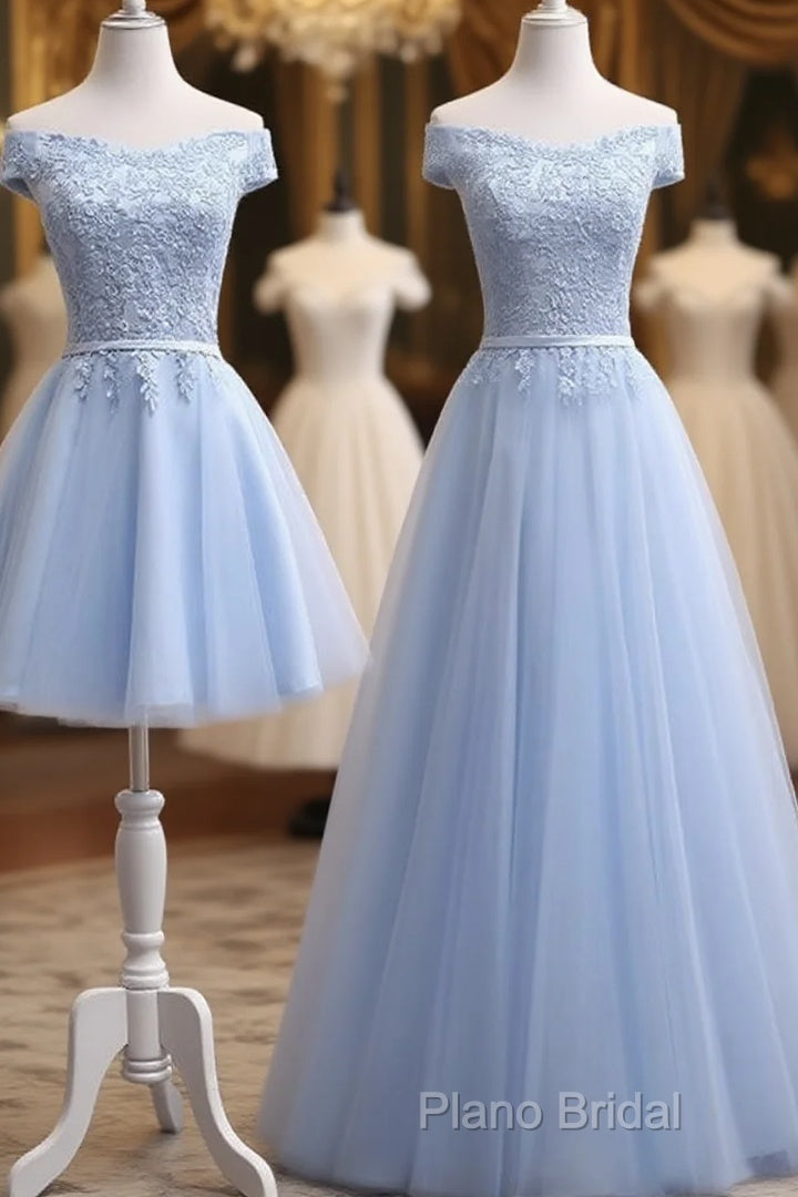 Light Blue Tulle Bridesmaid Dresses, Cap Sleeves Short Bridesmaid Dresses, Wedding Party Dresses Main image