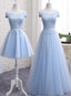 Light Blue Tulle Bridesmaid Dresses, Cap Sleeves Short Bridesmaid Dresses, Wedding Party Dresses