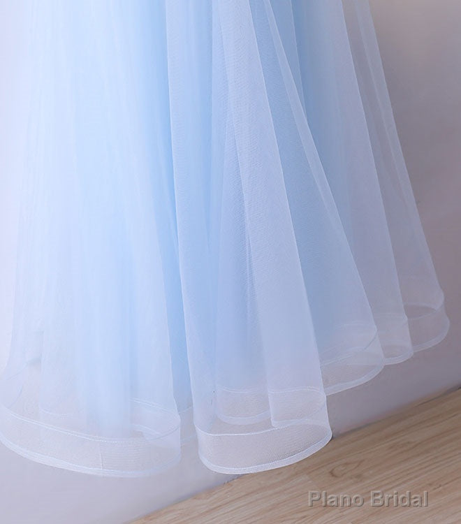 Light Blue Tulle Lace Long Prom Dress, Blue Lace Graduation Dress