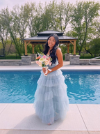 Light Blue Tulle Layered Long Formal Prom Dresses Elegant Formal Evening Dresses