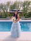 Light Blue Tulle Layered Long Formal Prom Dresses Elegant Formal Evening Dresses