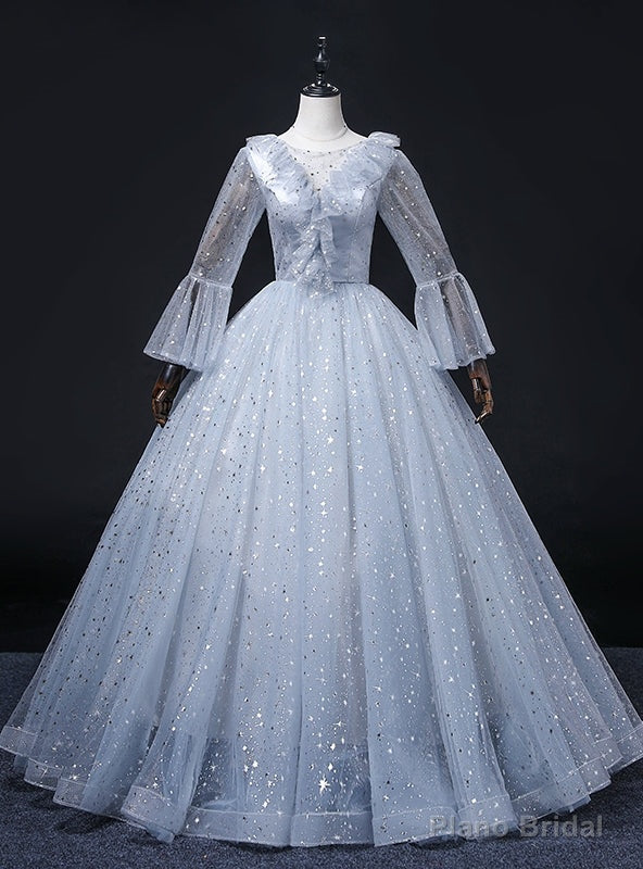Light Blue Tulle Long Sleeve Quinceanera Dress Main image