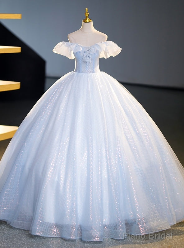Light Blue Tulle Sequins Off the Shoulder Quinceanera Dress Main image