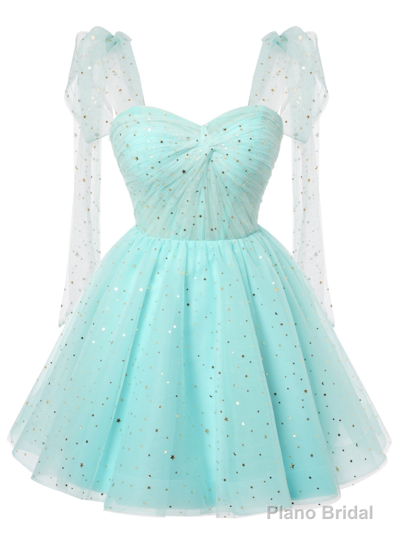 Light Blue Tulle Sequins Straps Homecoming Dress