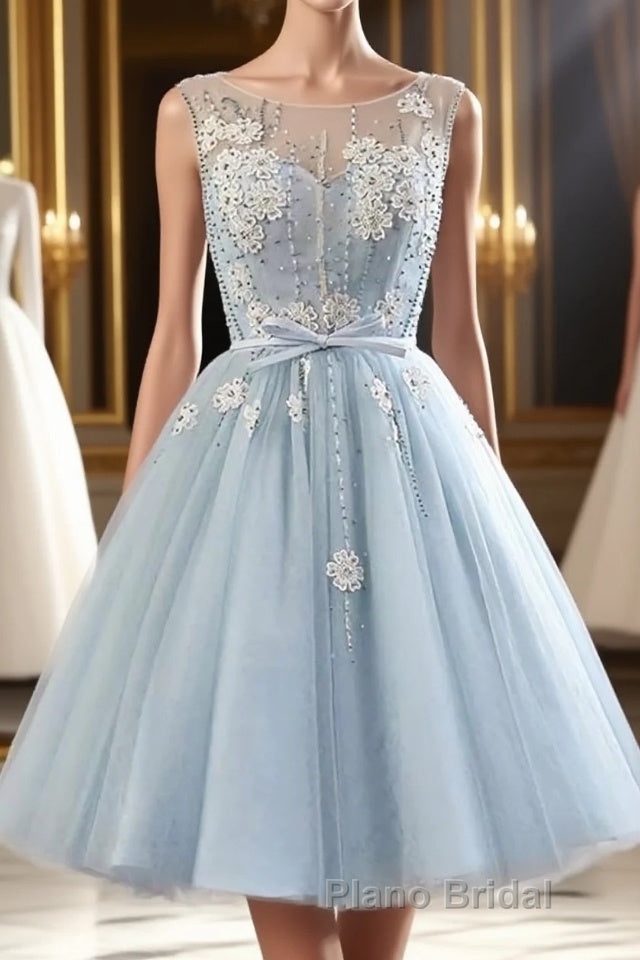 Light blue tulle short Formal Prom dress, blue homecoming dress