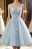 Light blue tulle short Formal Prom dress, blue homecoming dress
