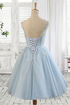 Light blue tulle short Formal Prom dress, blue homecoming dress