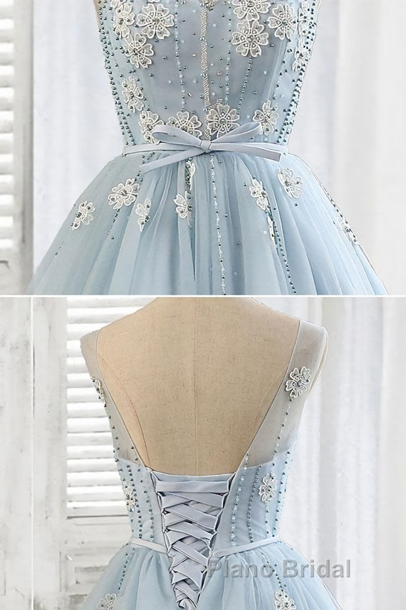 Light blue tulle short Formal Prom dress, blue homecoming dress