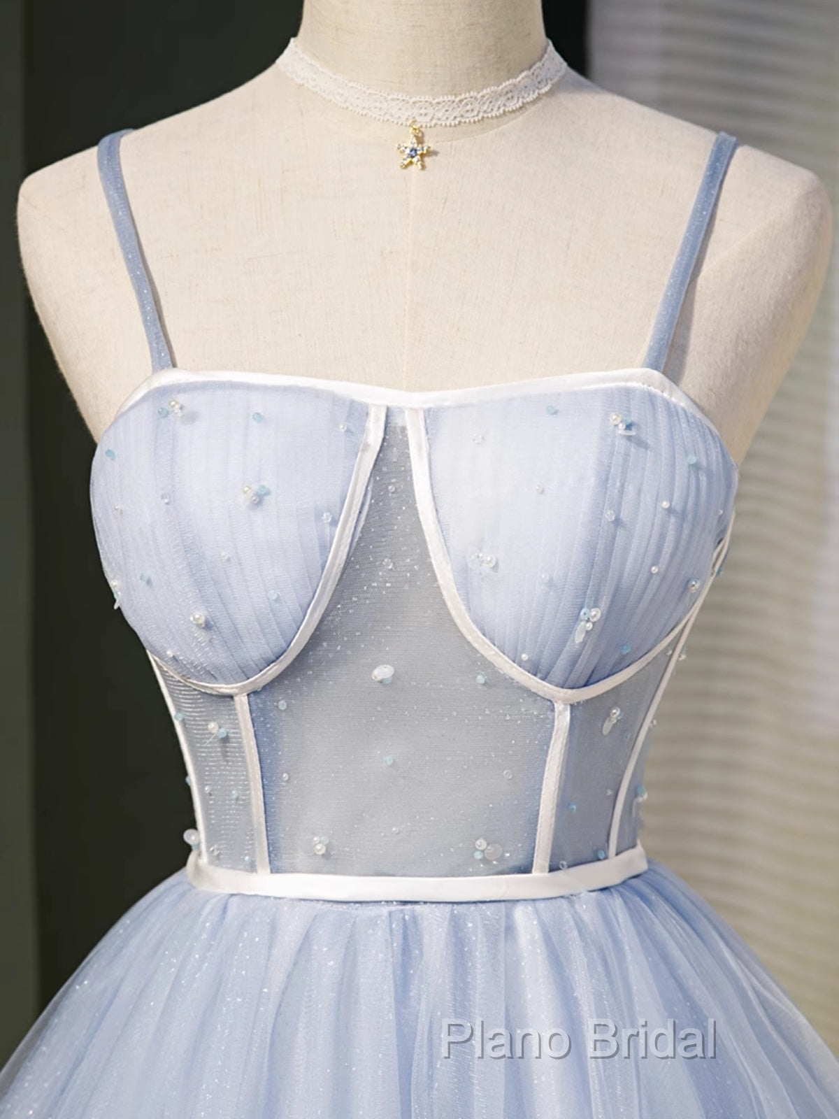 Light Blue Tulle Sweetheart Straps Party Dresses, Light Blue Homecoming Dresses