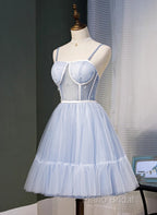 Light Blue Tulle Sweetheart Straps Party Dresses, Light Blue Homecoming Dresses