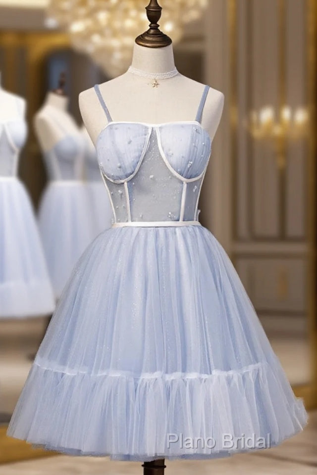 Light Blue Tulle Sweetheart Straps Party Dresses, Light Blue Homecoming Dresses Main image