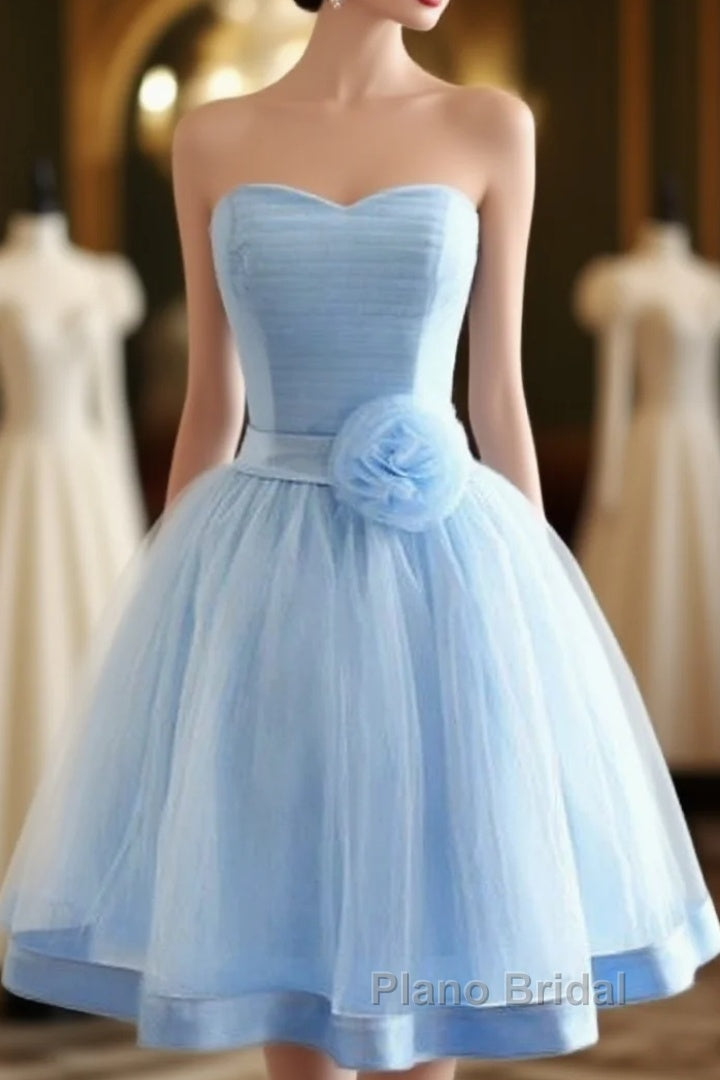 Light Blue Tulle Sweetheart With Bow Cute Party Dresses, Blue Short Homecoming Dresses Main image