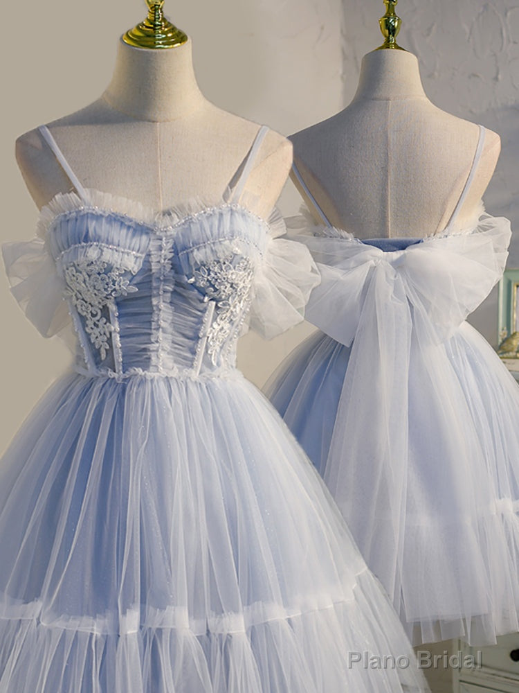 Light Blue Tulle with Beaded Short Homecoming Dresses, Blue Short Prom Dresses Secondary image