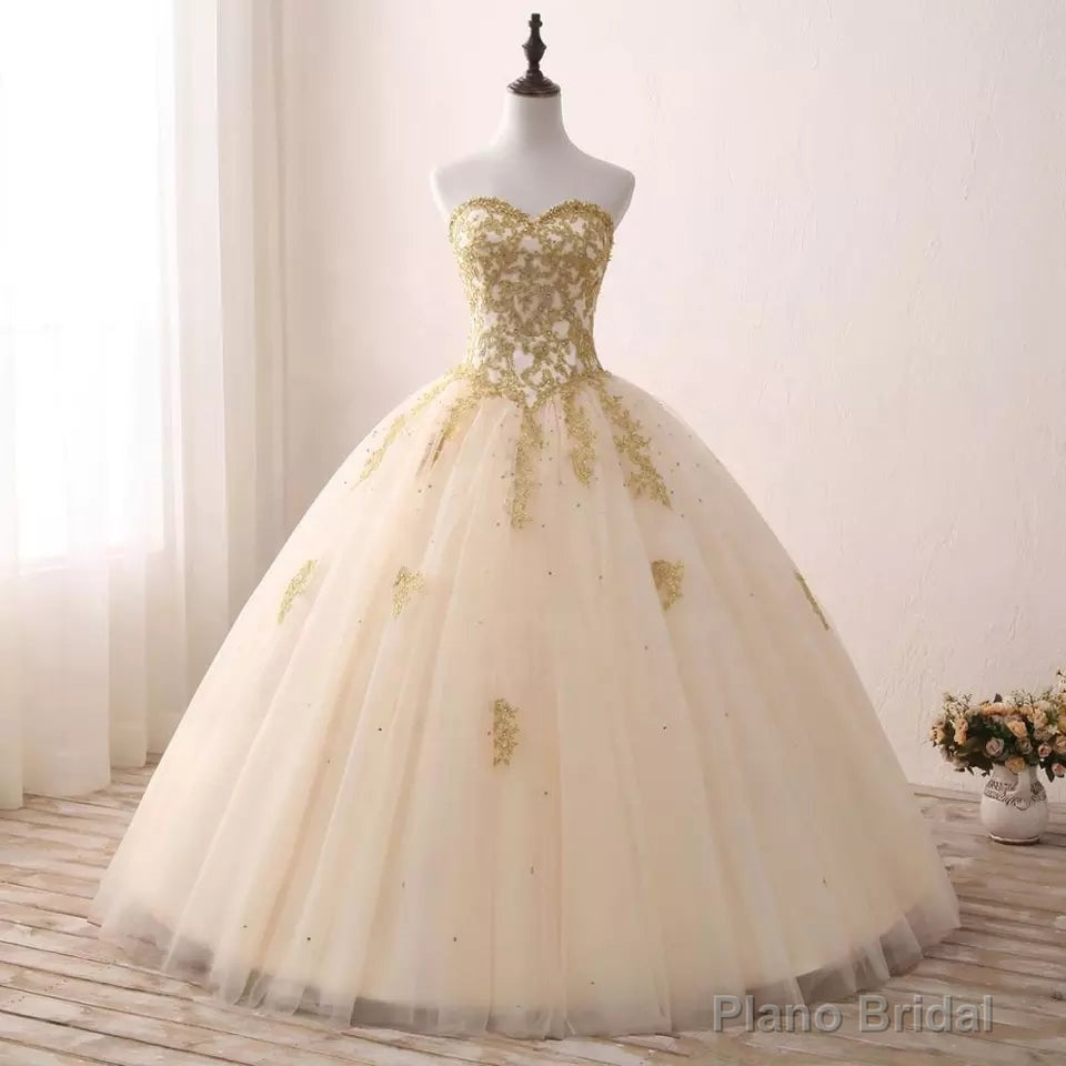 Light Champagne Ball Gown Party Dress, Sweet 16 dress with Gold Applique Main image