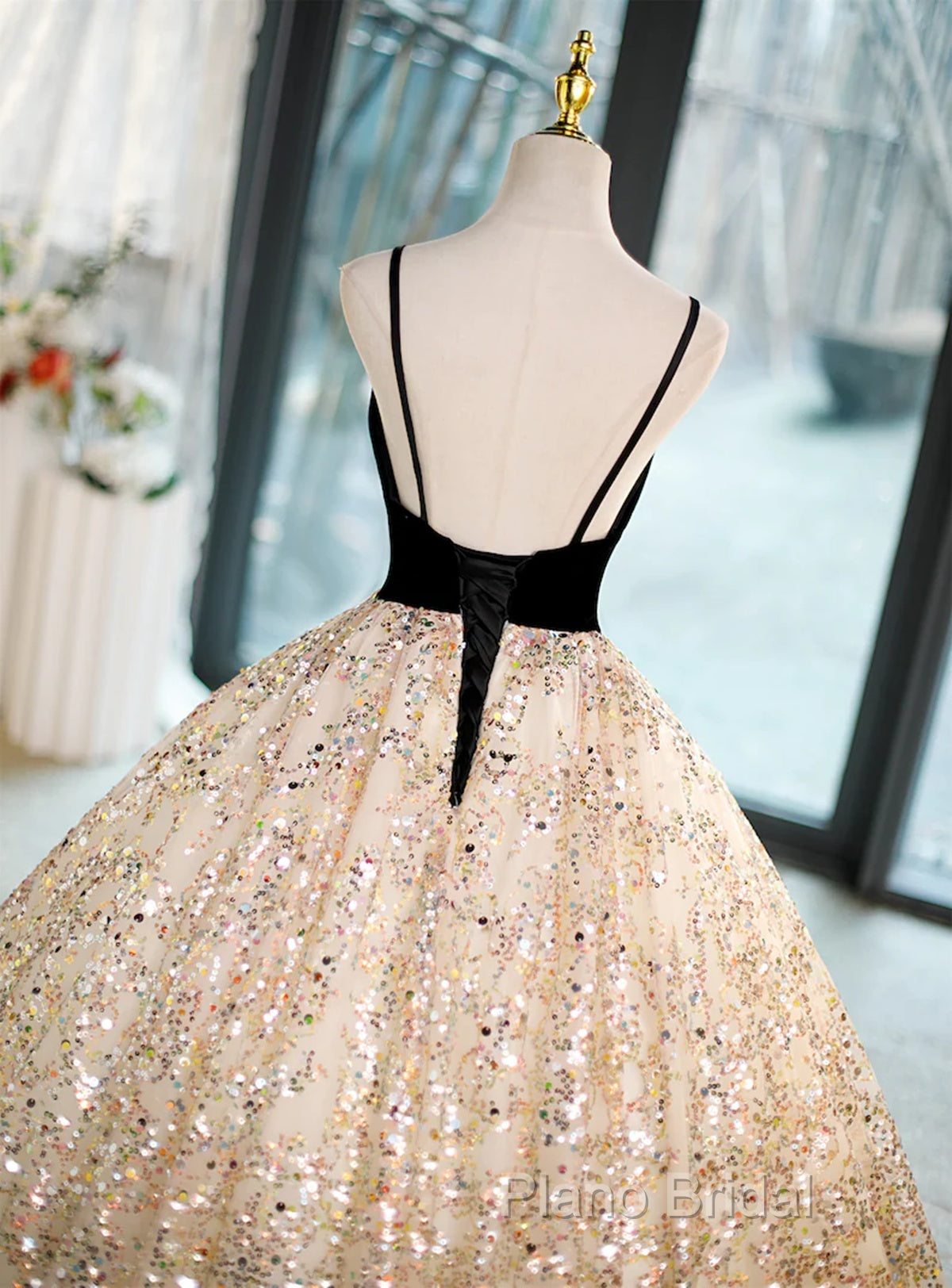 Light Champagne Beaded V-Neckline Party Dresses, Cute Straps Long Formal Prom Dresses