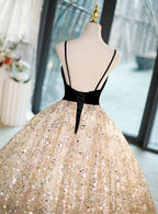 Light Champagne Beaded V-Neckline Party Dresses, Cute Straps Long Formal Prom Dresses