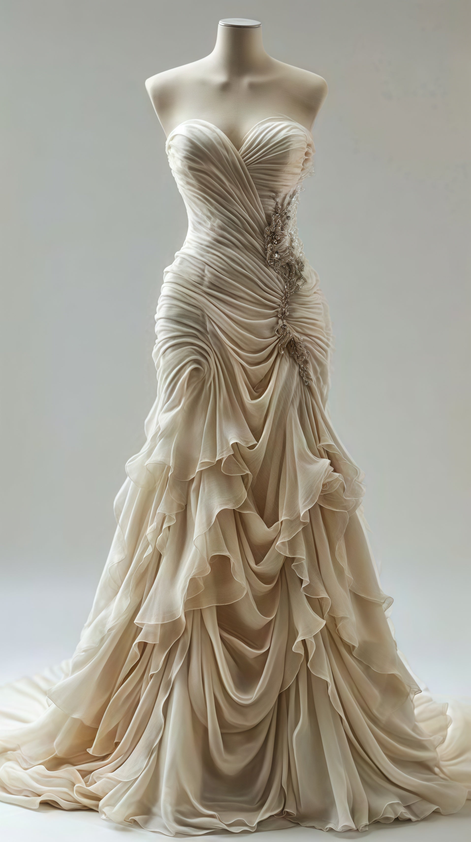 Light Champagne Chiffon Ruffle Formal Prom Dresses With Applique Beads, Secondary image
