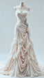 Light Champagne Chiffon Ruffle Formal Prom Dresses With Applique Beads,