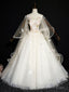 Light Champagne Long Prom Dresses, Champagne Tulle Formal Gown Sweet 16 Dresses