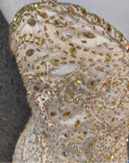 Light Champagne Mermaid Sweetheart Neck Beaded Tulle Long Ball Dresses Vintage Evening Dresses