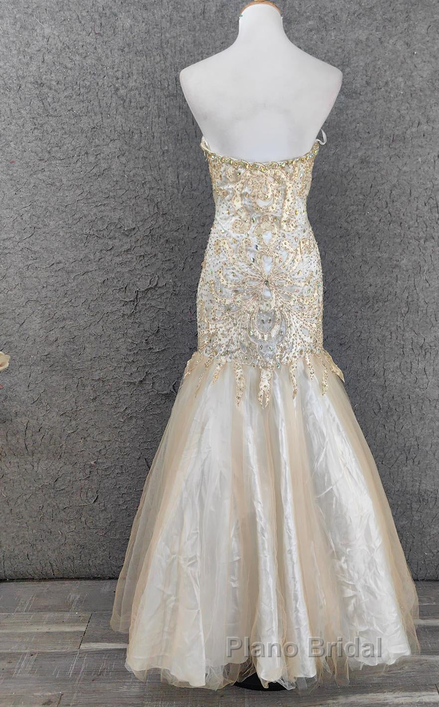 Light Champagne Mermaid Sweetheart Neck Beaded Tulle Long Ball Dresses Vintage Evening Dresses