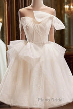 Light Champagne Short Tulle Formal Prom Dresses, Short Light Champagne Formal Graduation Dresses