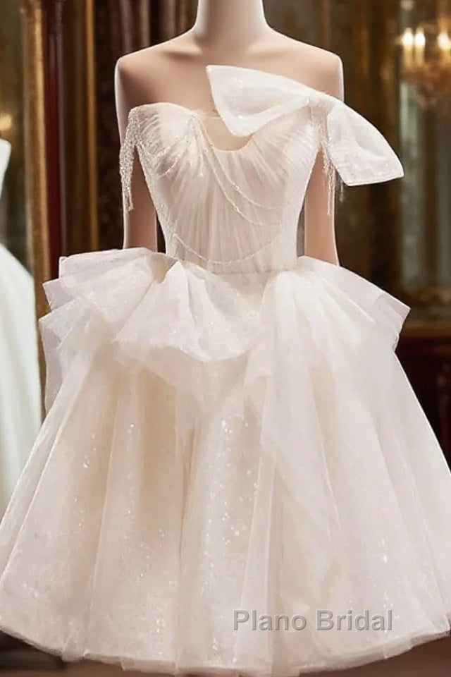 Light Champagne Short Tulle Formal Prom Dresses, Short Light Champagne Formal Graduation Dresses