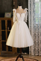 Light Champagne Spaghetti Strap Short Formal Prom Dresses, Cute A-Line Tulle Evening Party Dresses