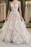 Light champagne tulle lace long Formal Prom dress champagne evening dress