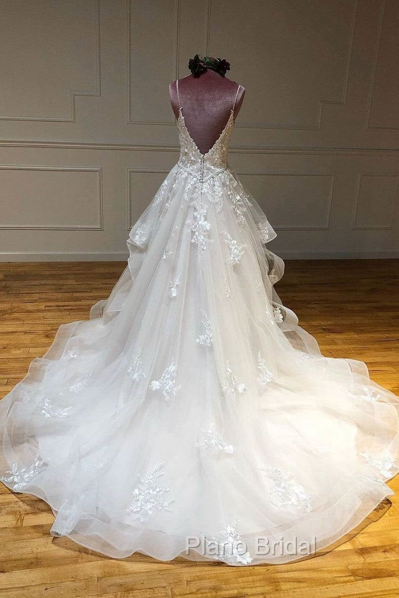 Light Champagne Tulle Lace Long Formal Prom Dresses Lace Long Wedding Dresses