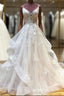 Light Champagne Tulle Lace Long Formal Prom Dresses Lace Long Wedding Dresses