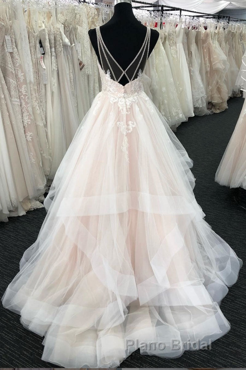 Light champagne tulle lace long Formal Prom dress, tulle evening dress Secondary image