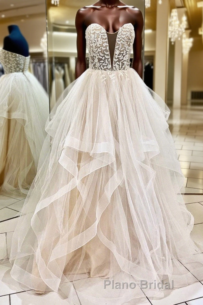 Light champagne tulle lace long Formal Prom dress tulle formal dress Main image