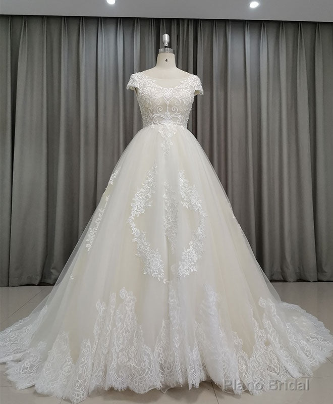 Light Champagne Tulle Lace Long Wedding Dress Lace Bridal Dress Secondary image