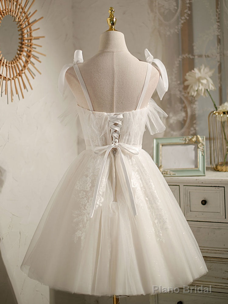 Light Champagne Tulle Lace Short Prom Dress, Cute Puffy Homecoming Dresses