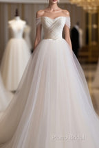 Light Champagne Tulle Long Formal Prom Dresses, Wedding Dresses