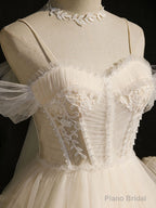 Light Champagne Tulle Short Prom Dress, Puffy Tulle Lace Homecoming Dress