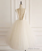 Light Champagne Tulle Short Prom Dress Tulle Homecoming Dress