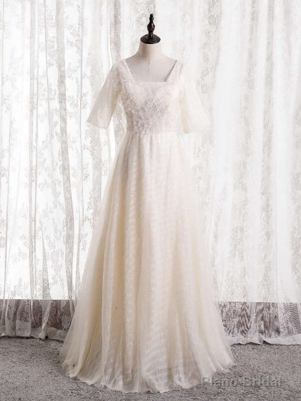 Light Champagne Tulle Square Short Sleeve Prom Dress Main image