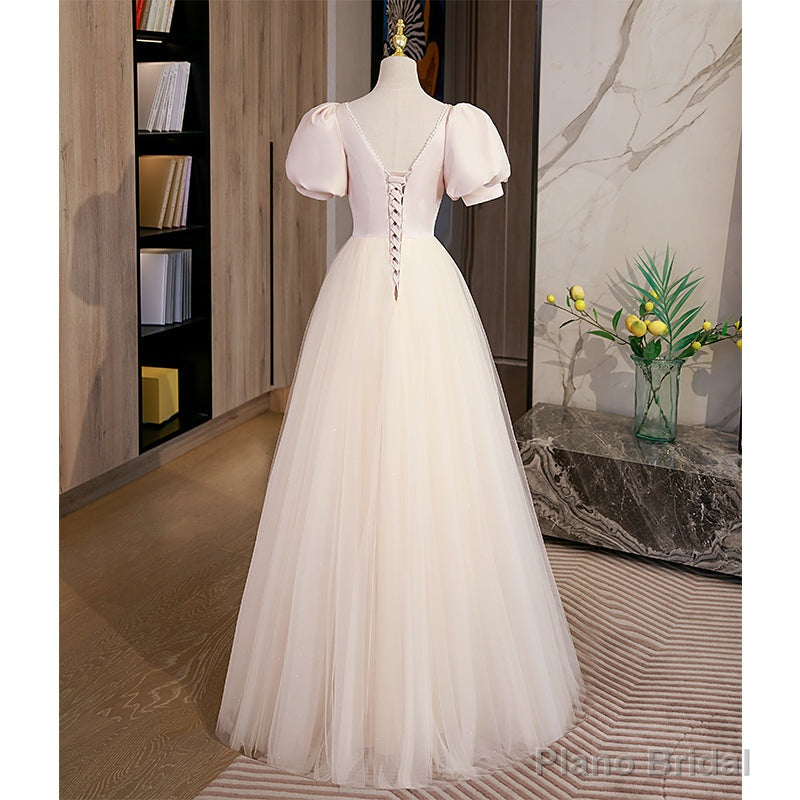 Light Champagne Tulle with Light Pink Satin Prom Dress, A-line Long Formal Dress Secondary image