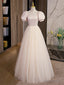 Light Champagne Tulle with Light Pink Satin Prom Dress, A-line Long Formal Dress