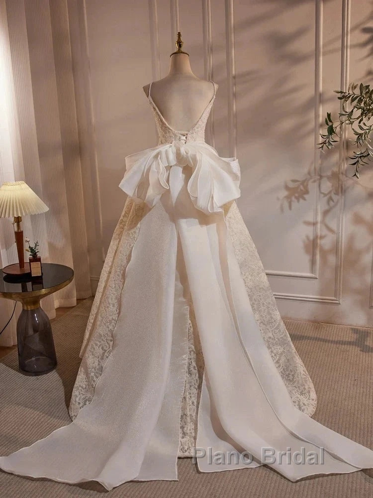 Light Champagne V-Neck Lace Long Formal Prom Dresses Weeding Dresses